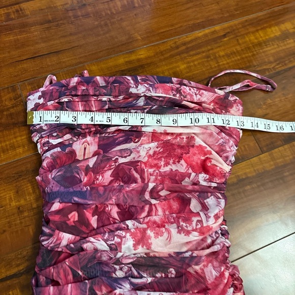 Revolve more to come marina ruched mesh floral pink mini dress size small - Picture 7 of 15
